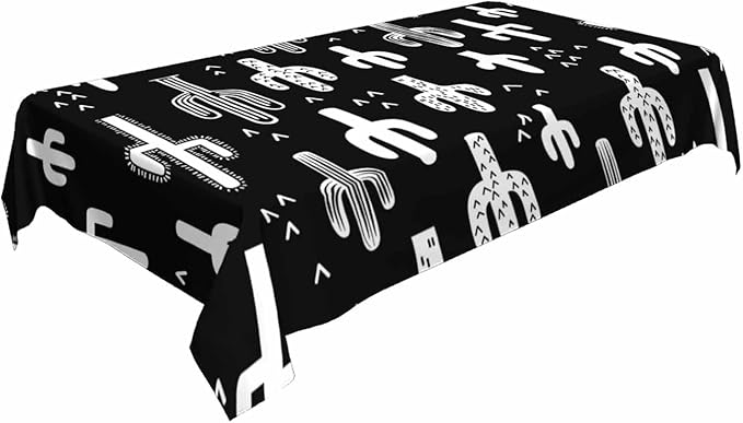TKS MITLAN Tablecloth Black and White Cactus Table Cloth Rectangle Table 60 x 84 Inch Monochromatic Wild Plant Kitchen Decorations for Home Dinner Party