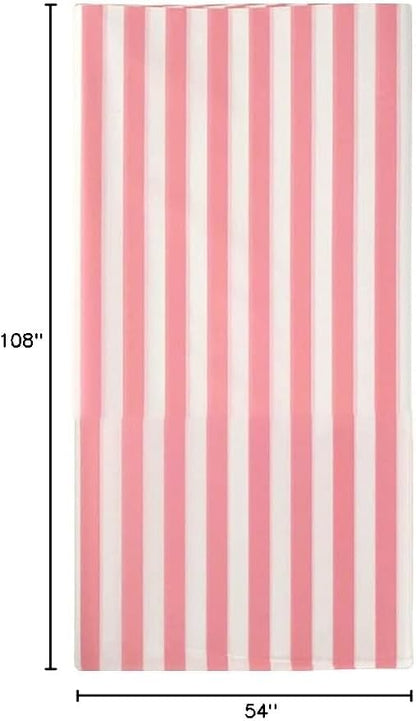 Vpang 2 Pcs Striped Plastic Print Tablecloths Disposable Table Cover Thickened Rectangle Tablecover, Kitchen Picnic Wedding Birthday Party Table Covers, 54"x108" (Pink Stripe)