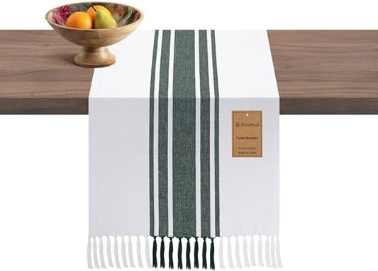 Table Runner 100% Cotton 14x72 Inch - Soft Durable Washable, for Parties Holidays Weddings Kitchen and Everyday Use - 72 Inches Long Farmhouse Rustic Table Runner Green