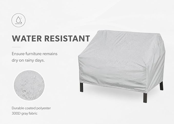 Treasure Garden Loveseat Cover, 300D Polyester Outdoor Deep Seating Sofa Cover, Water Resistant, UPF50+ UV Protection, Elastic Hem, Spring Cinch Lock, Built-In Pouch & Storage Bag, Gray