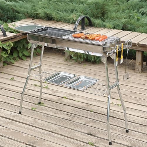 Portable Charcoal Grill - Stainless Steel BBQ Grill for Outdoor Camping Tailgating Picnics & Beach Parties - Compact Lightweight & Easy to Clean Portable BBQ Grill