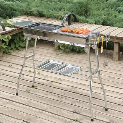 Portable Charcoal Grill - Stainless Steel BBQ Grill for Outdoor Camping Tailgating Picnics & Beach Parties - Compact Lightweight & Easy to Clean Portable BBQ Grill