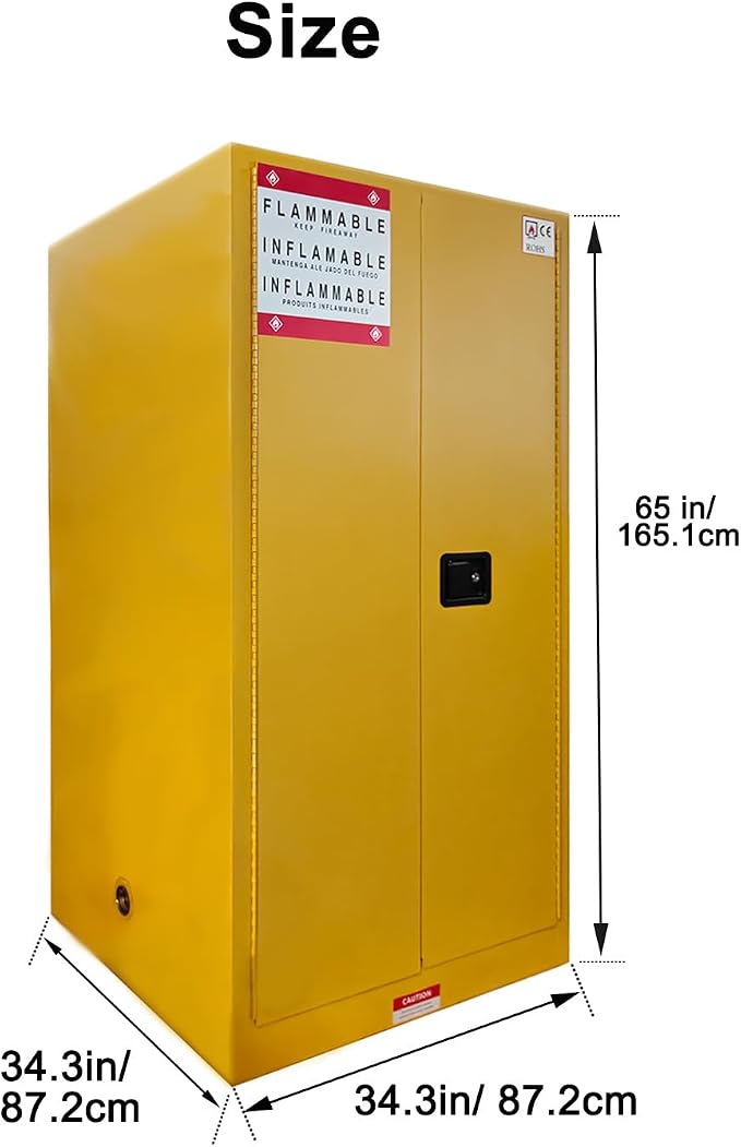 Hazardous Flammable Safety Storage Cabinet 34"x34"x65" Fire Proof Lockers | 65~90 Gallon Safe, Double-Wall Steel, Dual Manual Locks, 2 Adjustable Galvanized Shelves, For Gasoline Liquid Fuel Chemical