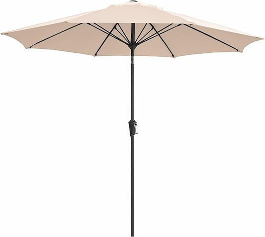 JEAREY 9FT Outdoor Patio Umbrella, Market Table Umbrella with 8 Fiberglass Ribs, Pool Umbrella with Tilt and Crank, UV Protection Lightweight & Wind-Resistant for Lawn, Garden, Deck and Backyard, Beige