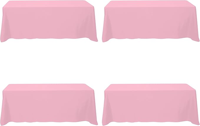 BRILLMAX 4 Pack Pink Tablecloths 90x156 Inch for 8ft Rectangle Tables | 150 GSM Polyester Fabric, Floor Length Drop, Water, Stain & Wrinkle Resistant Cloth Cover for Wedding Reception Banquet Party