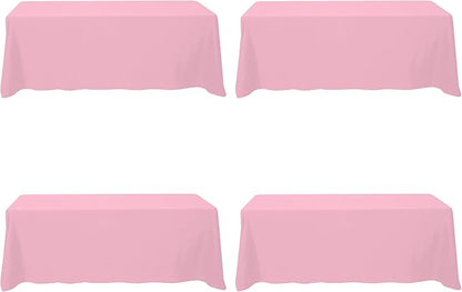 BRILLMAX 4 Pack Pink Tablecloths 90x156 Inch for 8ft Rectangle Tables | 150 GSM Polyester Fabric, Floor Length Drop, Water, Stain & Wrinkle Resistant Cloth Cover for Wedding Reception Banquet Party