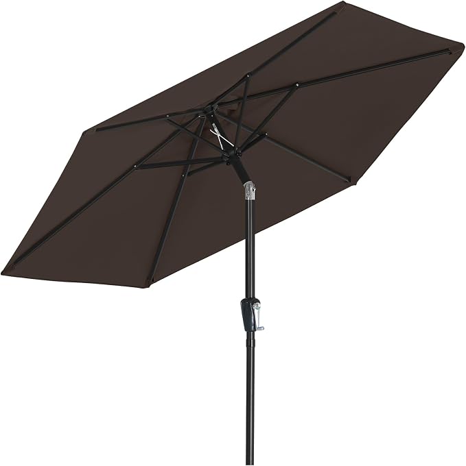 MASTERCANOPY 7.5ft Patio Umbrella with Tilt & Crank, Brown | 6 sturdy ribs;UV/water resistant;Vent;easy setup;for garden/deck/backyard/pool