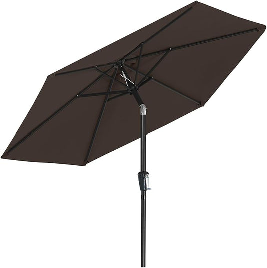 MASTERCANOPY 7.5ft Patio Umbrella with Tilt & Crank, Brown | 6 sturdy ribs;UV/water resistant;Vent;easy setup;for garden/deck/backyard/pool