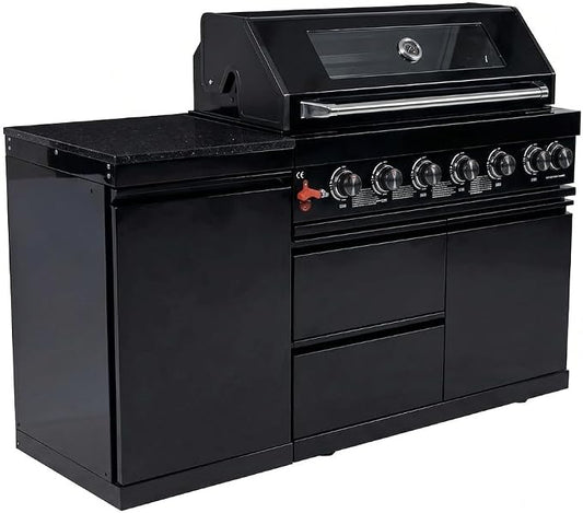 63 Inch Outdoor Kitchen Island, 6-Burner 85000 BTU Propane Stainless Steel BBQ with Side/Rear Burners, Outdoor Kitchen Bar Barbecue Island Grill,Marble Countertops,For Backyard BBQ
