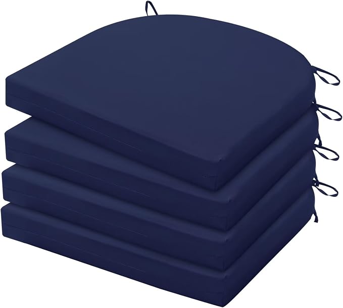 HARBOREST Outdoor Chair Cushions Set of 4, Water Resistant Patio Chair Cushions with Ties, Outdoor Seat Cushions for Patio Furniture, 17"x16"x2", Navy