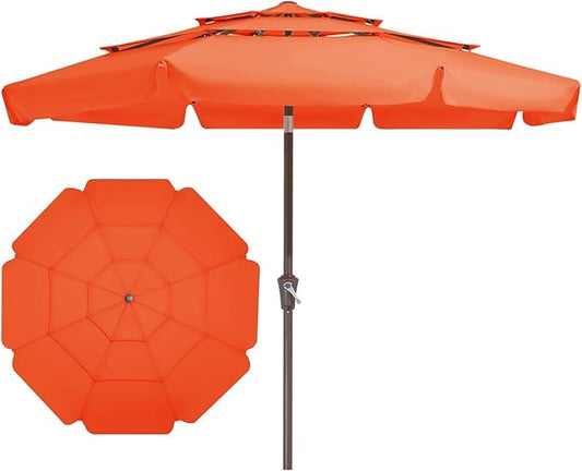JEAREY 3 Tiers 9 FT Patio Umbrellas Outdoor Table Umbrella with Push Button Market Umbrella 8 Sturdy Ribs UV Protection Waterproof for Garden,Orange