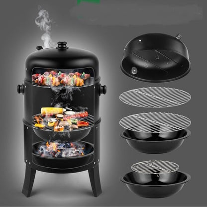 Black Camping Grill for BBQ | Small Lightweight Outdoor Grill | Portable Grill, Portable, Barbecue Grill,Charcoal Smoker, Black Charcoal Smoker, 19" W x 19" L X 31" H