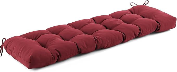 IASEAHK Outdoor Bench Cushion 48x18x5 Inch, Waterproof & Fade-Resistant Patio Furniture Cushions, Tufted Memory Foam Indoor/Outdoor Cushions for Couch Swing with Non-Slip Backing & Straps, Burgundy