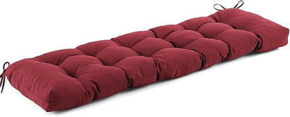 IASEAHK Outdoor Bench Cushion 48x18x5 Inch, Waterproof & Fade-Resistant Patio Furniture Cushions, Tufted Memory Foam Indoor/Outdoor Cushions for Couch Swing with Non-Slip Backing & Straps, Burgundy