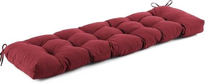 IASEAHK Outdoor Bench Cushion 59x18x5 Inch, Waterproof & Fade-Resistant Patio Furniture Cushions, Tufted Memory Foam Indoor/Outdoor Cushions for Couch Swing with Non-Slip Backing & Straps, Burgundy