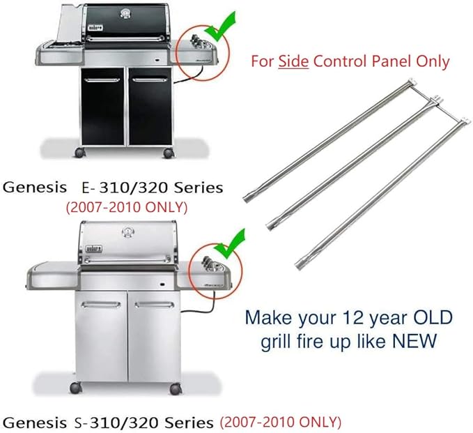 Hongso 34 1/4" SS Burner Tube Set and 24.5" Flavorizer Bars Replacement for Weber Genesis 300 Series E-310 E-320 EP-310 EP-320 S-310 S-320 Gas Grills (with Side Control Panel Only), 67722 7539 7540