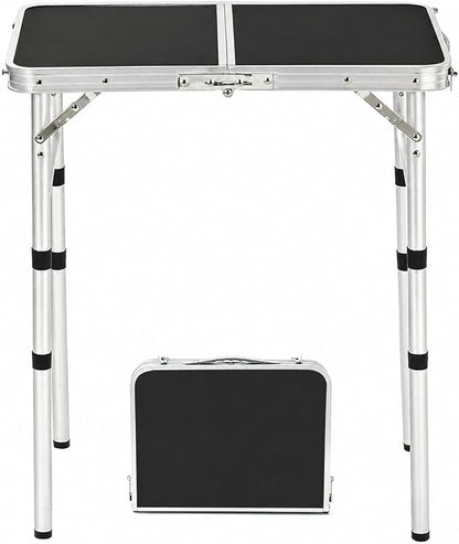 YUFIFAIRY Small Folding Table Portable, 24''L x16''W Foldable Camp Table | Lightweight Aluminum Frame, 3 Adjustable Height 10"/19"/27.5", For Indoor, Outdoor, Cooking, Picnic, Black Table