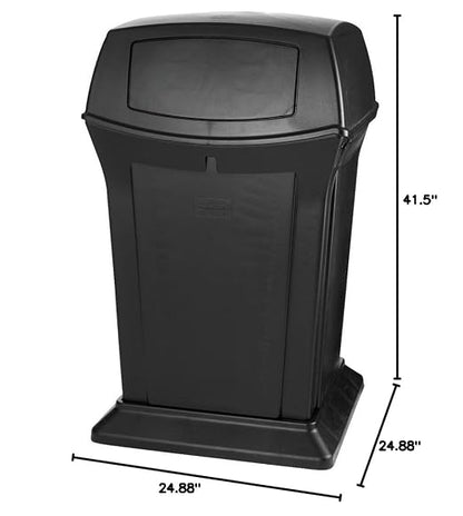 Rubbermaid Commercial Products Ranger Outdoor Trash Can with Lid and Doors, 45-Gallon, Black Plastic, Outdoor Garbage Can/Wastebasket for Parks/Shopping Malls/Festivals/Stadiums