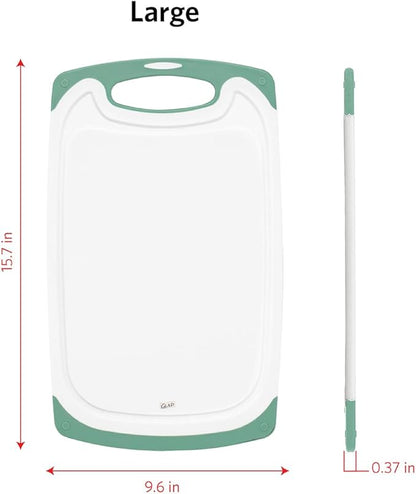 Glad Cutting Boards for Kitchen - 3pc Cutting Board Set with Juice Grooves and Non Slip Handles - Assorted Sizes for Meat, Vegetables, and Fruit - Non Porous, Dishwasher Safe, Teal Green