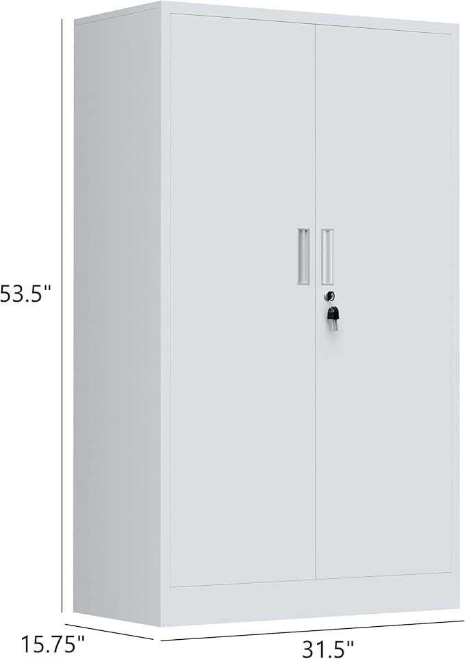 iJINGUR Metal Storage Cabinet with Locking Doors and Adjustable Shelves, 53.5-Inch Tall Lockable Storage Cabinets for Home Office Garage Kitchen Pantry (White)