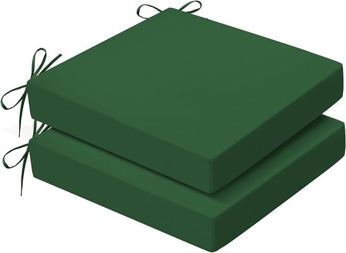 Outdoor Chair Cushions Set of 2, 19x19x3Inch Waterproof & Fade Resistant Patio Furniture Seat Cushions with Ties, Square Outdoor Dining Chair Cushions for Lawn, Garden, Deck&Yard, Forest Green
