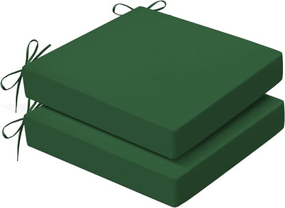 Outdoor Chair Cushions Set of 2, 19x19x3Inch Waterproof & Fade Resistant Patio Furniture Seat Cushions with Ties, Square Outdoor Dining Chair Cushions for Lawn, Garden, Deck&Yard, Forest Green
