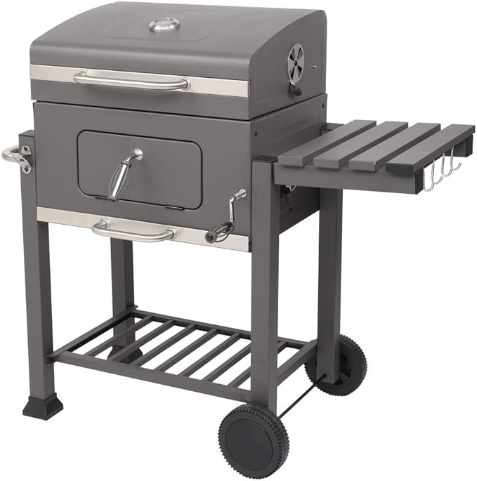 BBQ Charcoal Grill,Portable Barbecue Grill with Thermometer, Ash Tray, Air Outlet,Wheels,for Outdoor Picnic, Camping, Patio Backyard Balcony Cooking, Black