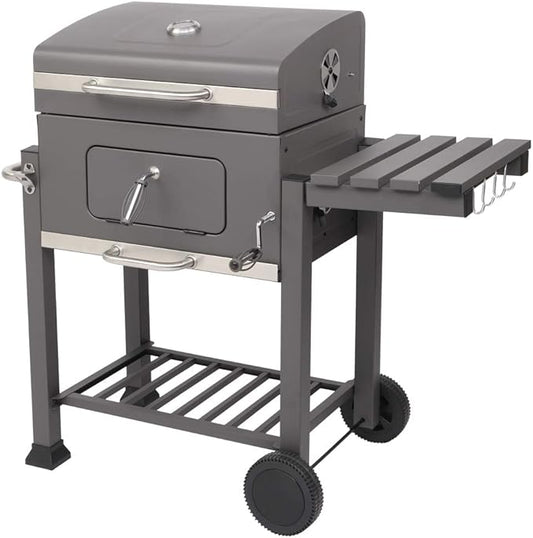 BBQ Charcoal Grill,Portable Barbecue Grill with Thermometer, Ash Tray, Air Outlet,Wheels,for Outdoor Picnic, Camping, Patio Backyard Balcony Cooking, Black