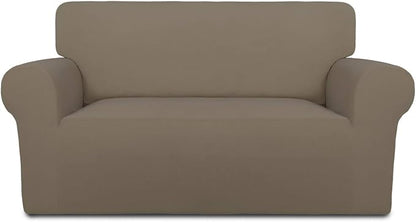 PureFit Stretch Loveseat Covers Fleece Couch Covers for SofaNatural | 1-Piece Sofa Slipcover Soft Couch Protector, Sofa Cover Washable with Non Skid Foam and Elastic Bottom for Kids, Dogs