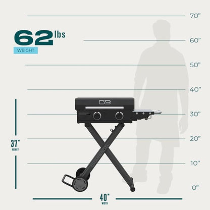 Charbroil 22" Performance Series Folding Cart 2-Burner Portable Propane Gas Griddle, Black - 463711223