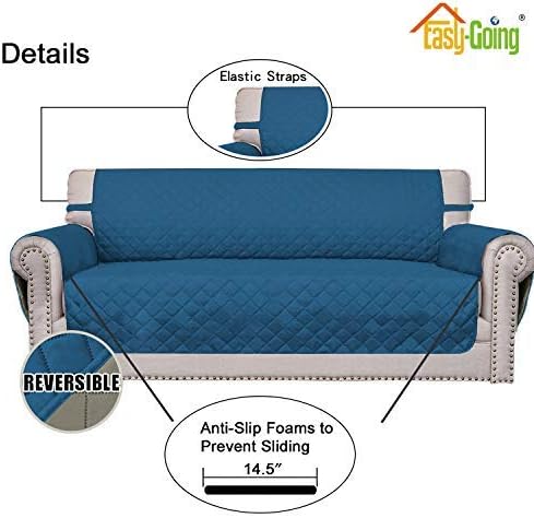 Easy-Going Reversible Couch Cover, 4 Seater Sofa, Peacockblue/Beige | XX-Large Sofa, Washable Slipcover For Dogs, Water Resistant Mat, Living Room, Non-Slip Sofa Cover, Pet Friendly
