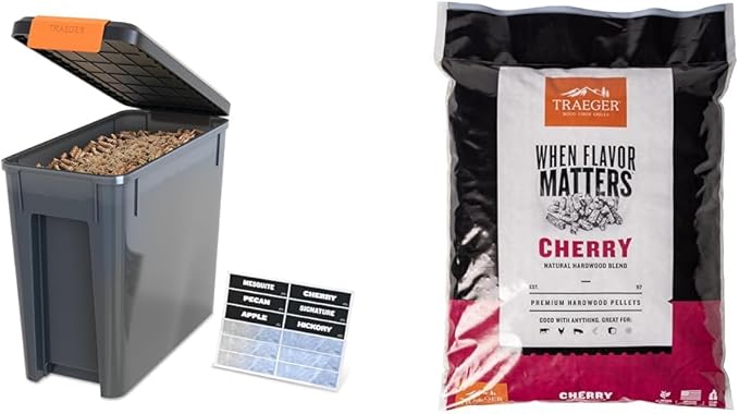 Bundle of Traeger Grills BAC637 StayDry Pellet Bin, 22lb Capacity Wood Pellet Container + Traeger Grills Cherry 100% All-Natural Wood Pellets for Smokers & Pellet Grills 18 lb. Bag