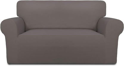 PureFit Stretch Loveseat Covers Fleece Couch Covers for Sofa Taupe | 1-Piece Sofa Slipcover Soft Couch Protector, Sofa Cover Washable with Non Skid Foam and Elastic Bottom for Kids, Dogs