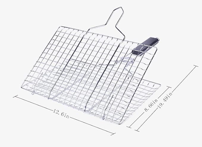 Foldable Grill Basket,Portable Stainless Steel BBQ Barbecue Grilling Basket,With Removable Handle,For Vegetables,Steak,Fish,Shrimpand Whether At Home or OutdoorsBBQ,It Is A Very Practical Barbecue