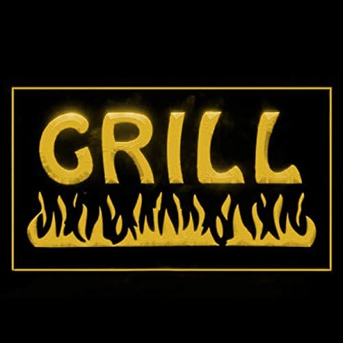 110032 Fire Grill Bar Restaurant BBQ Steakhouse Open Display LED Light Neon Sign (16" X 12", Yellow)