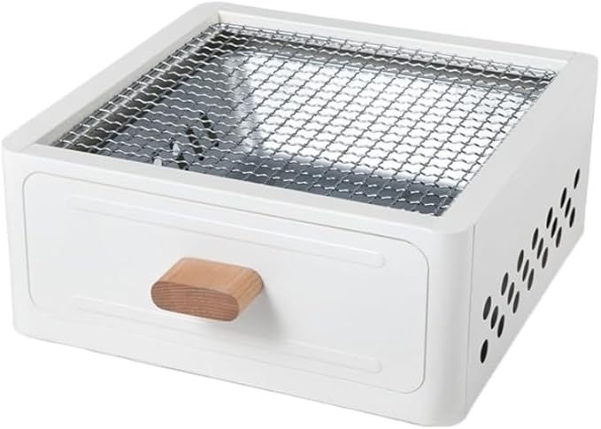 Portable Charcoal BBQ Grill Stove – Smokeless Outdoor Cooking for Camping & Tailgating, Yakitori Grill, Skewers, Easy Drawer Style, Pan and Grill Included