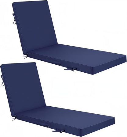 Fabuday Chaise Lounge Chair Cushions for Outdoor Furniture - 72 x 21 x 3 Inch Waterproof Patio Pool Sunbrella Lounger Pads Replacement with Removable Cover, Navy, Set of 2