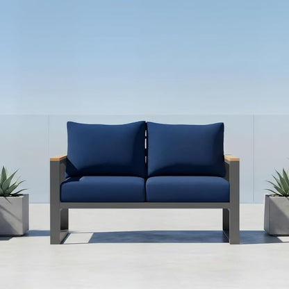 Sundale Outdoor Aluminum Patio Loveseat, All-Weather Outdoor Furniture with 6" Olefin Cushion & Wide Armrest, Outdoor Couch for Garden Deck Porch (Navy Blue)