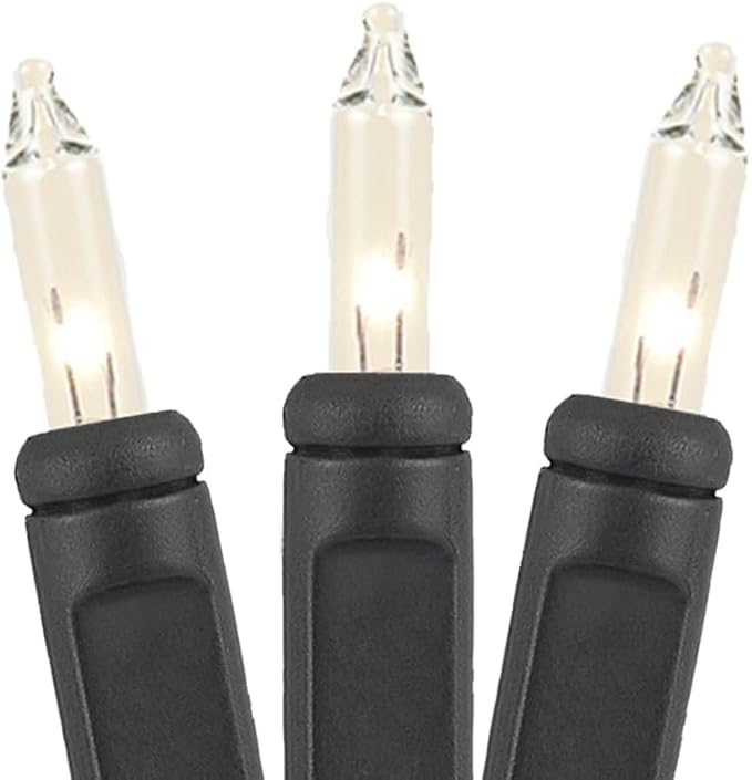 Novelty Lights 50 Feet 100 Bulbs Traditional Incandescent Mini Lights, Clear on Black Wire with 6" Spacing, Commercial Grade and UL Listed for Indoor/Outdoor Use, End-to-End Connectable