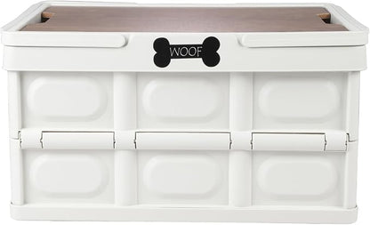Morezi Outdoor dog toy bin chew proof box storage in plastic foldable designed dog stuff organizer great for pet food organizing toys leashes clothing in outside cream