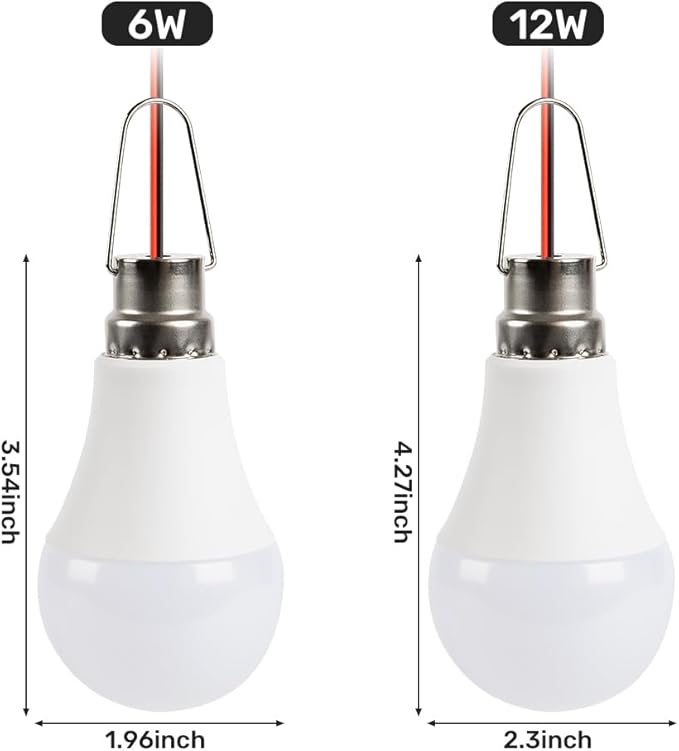 DC 12V LED Light Bulb Emergency Lamp Lights with 3 Meter Clamp Wiring & Switch for Camping Light, Outdoor Lighting, Motorcycle, Boat, RV Interior Low Volt Lightings, White 6500K, 2 Packs (18W)