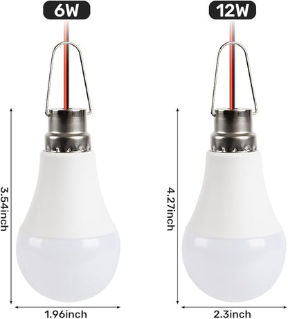 DC 12V LED Light Bulb Emergency Lamp Lights with 3 Meter Clamp Wiring & Switch for Camping Light, Outdoor Lighting, Motorcycle, Boat, RV Interior Low Volt Lightings, White 6500K, 2 Packs (18W)