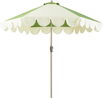 Tempera 9ft Scalloped Patio Umbrellas with Fringe, Market Umbrellas with Water-Resistant and Fade Resistant Canopy, 1.5" Wood Pole & Button Tilt.