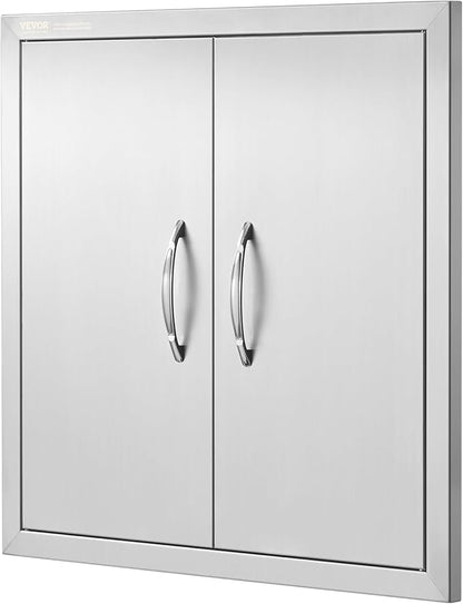 VEVOR BBQ Access Door 24W x 24H Inch, Grill Door Double Door Brushed Stainless Steel, Outdoor Kitchen Doors for BBQ Island Grilling Station