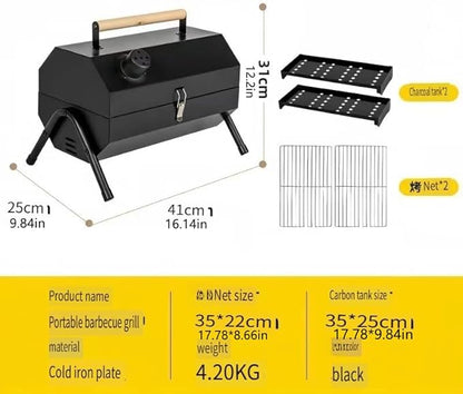 Portable Charcoal BBQ Grill, 16.7x11.4x11.6 inches, Foldable Steel Construction with Ash Pan, Smokeless Design for Camping and Outdoor Cooking (Octagonal oven [Black])