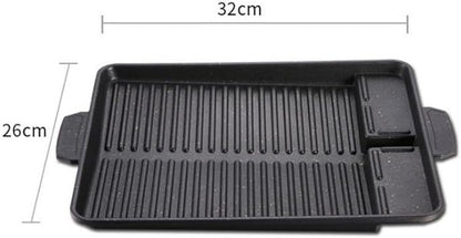Korean-style Non-stick Grill Pan Rectangular Hot Plate Barbecue Pot Portable Oil Spill Baking Tray for Indoor Outdoor BBQ (Style A)