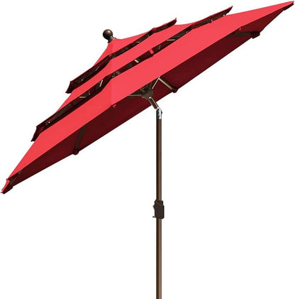 EliteShade USA 10-Year-Non-Fading 9ft 3-Tier Market Patio Umbrella, Commercial Grade Outdoor Table Umbrella with Crank Open, Windproof & UPF 50+ UV Protection, Heavy Duty Ventilation for Garden, Deck, Pool, Backyard, Beach & Bistro, Logo Red