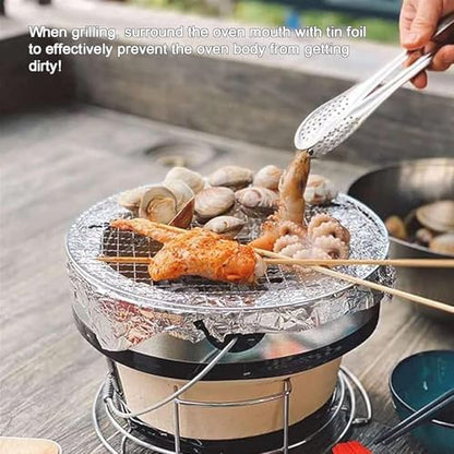 Table Top Round Clay Charcoal Stove, Japanese Ceramic Pottery Barbecue Stove, Outdoor Charcoal Stove with Wire Mesh Grill (A)