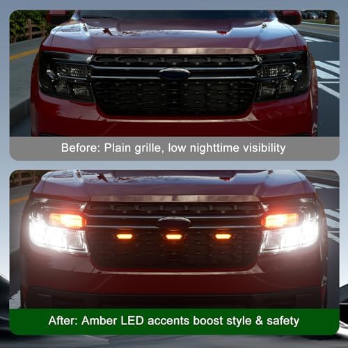 xipoqix 3PCS LED Front Grille Lights Compatible with 2022-2024 Ford Maverick XLT Central Control Switch Button Cover Replacement for 2022 2023 2024 Ford Maverick Accessories
