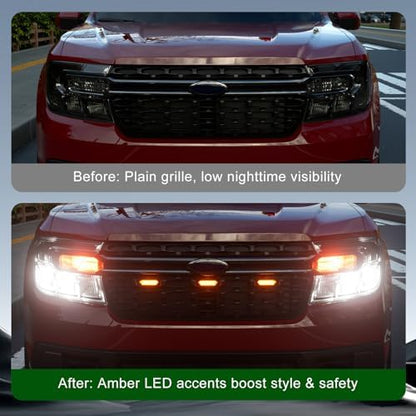 xipoqix 3PCS LED Front Grille Lights Compatible with 2022-2024 Ford Maverick XLT Central Control Switch Button Cover Replacement for 2022 2023 2024 Ford Maverick Accessories